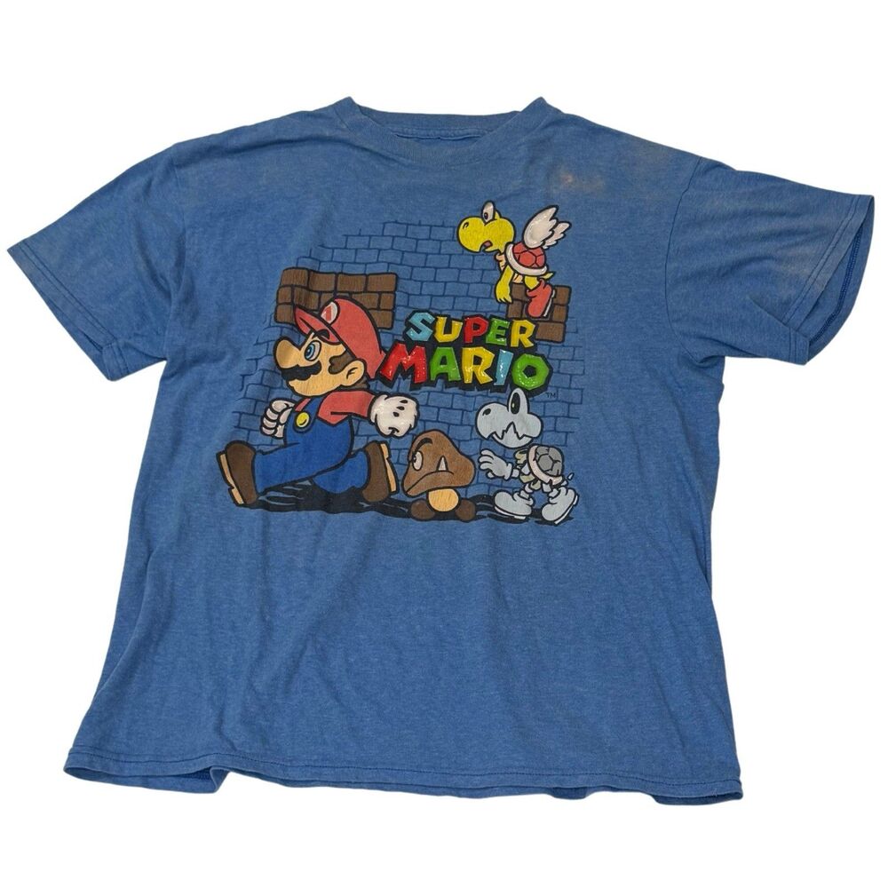 Super Mario T-Shirt Size Large Unisex Blue Short Sleeve